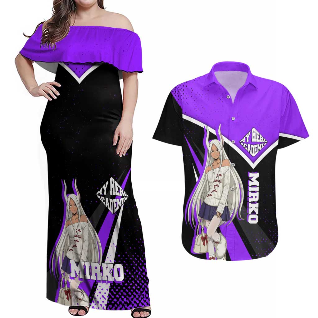 Mirko My Hero Academia Couples Matching Off Shoulder Maxi Dress and Hawaiian Shirt Anime Grunge Splatter Graphic Style