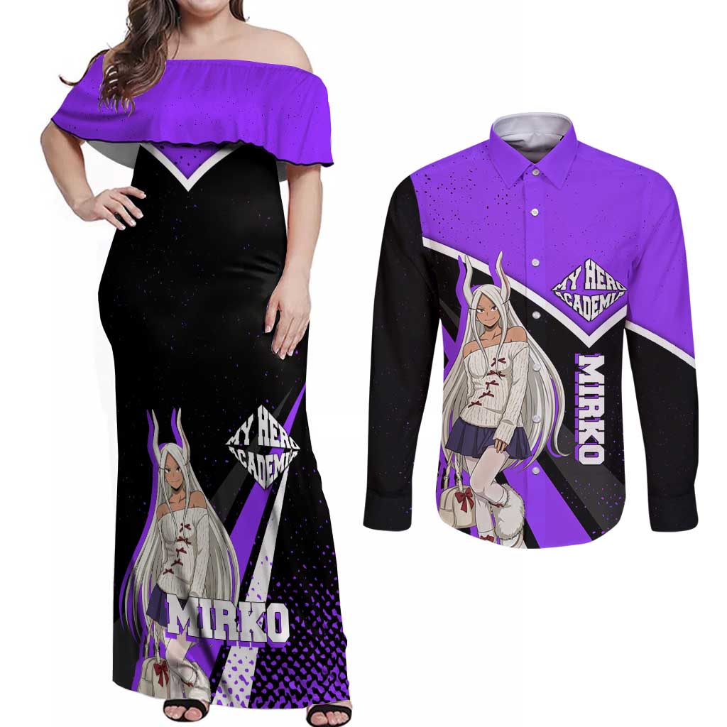 Mirko My Hero Academia Couples Matching Off Shoulder Maxi Dress and Long Sleeve Button Shirt Anime Grunge Splatter Graphic Style