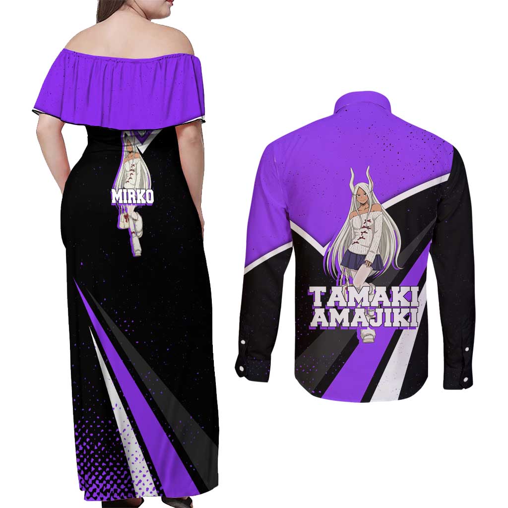 Mirko My Hero Academia Couples Matching Off Shoulder Maxi Dress and Long Sleeve Button Shirt Anime Grunge Splatter Graphic Style