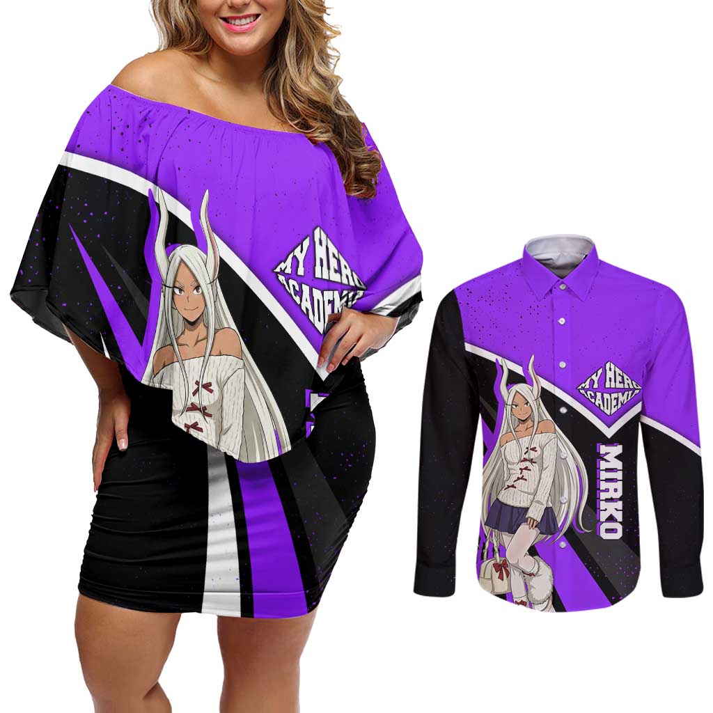 Mirko My Hero Academia Couples Matching Off Shoulder Short Dress and Long Sleeve Button Shirt Anime Grunge Splatter Graphic Style