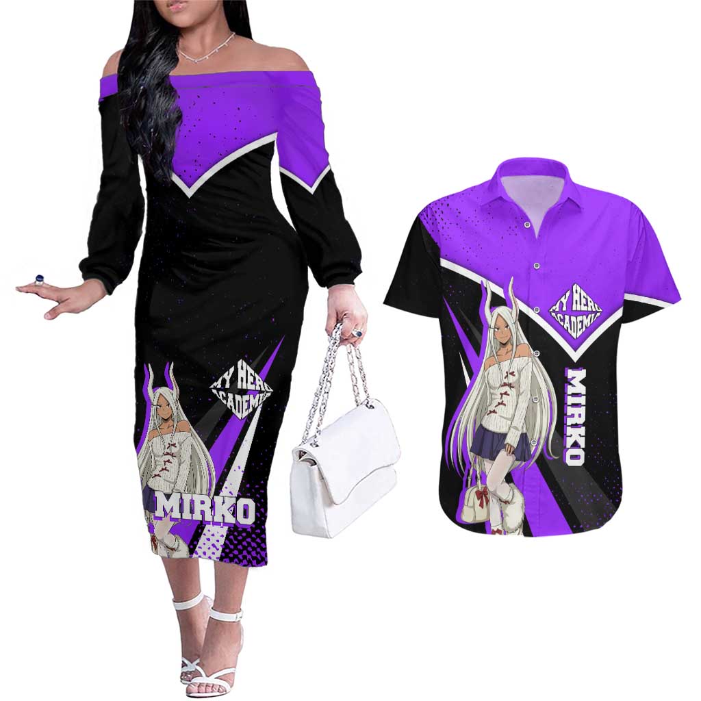 Mirko My Hero Academia Couples Matching Off The Shoulder Long Sleeve Dress and Hawaiian Shirt Anime Grunge Splatter Graphic Style