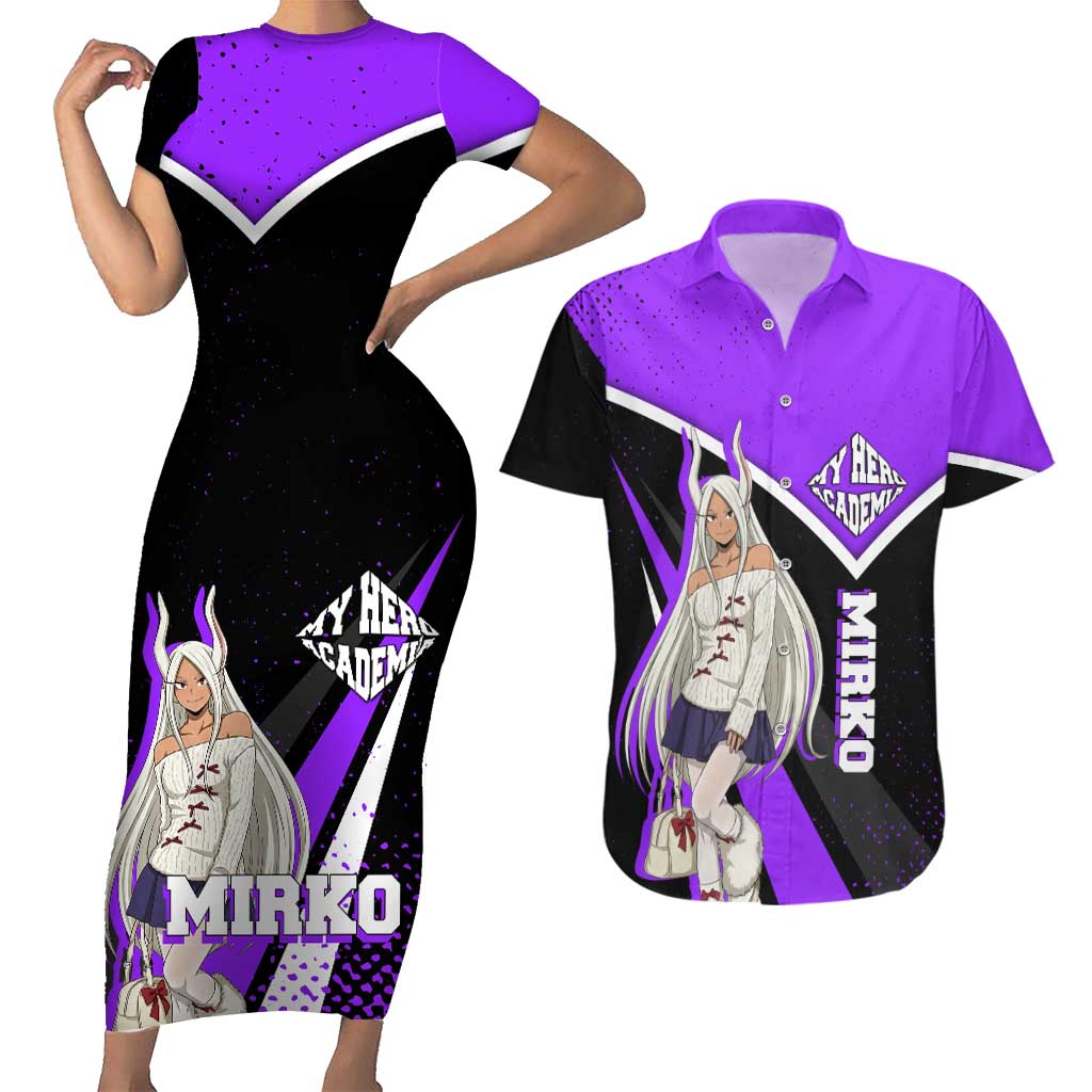 Mirko My Hero Academia Couples Matching Short Sleeve Bodycon Dress and Hawaiian Shirt Anime Grunge Splatter Graphic Style