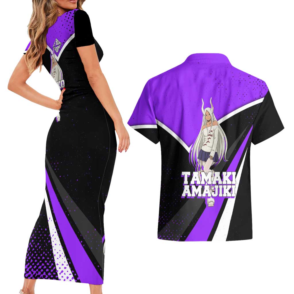 Mirko My Hero Academia Couples Matching Short Sleeve Bodycon Dress and Hawaiian Shirt Anime Grunge Splatter Graphic Style