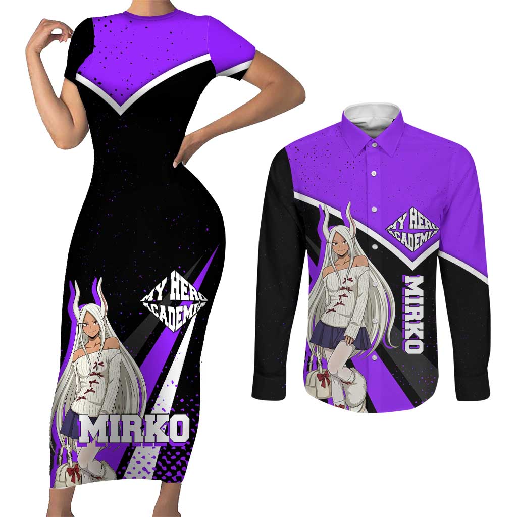 Mirko My Hero Academia Couples Matching Short Sleeve Bodycon Dress and Long Sleeve Button Shirt Anime Grunge Splatter Graphic Style