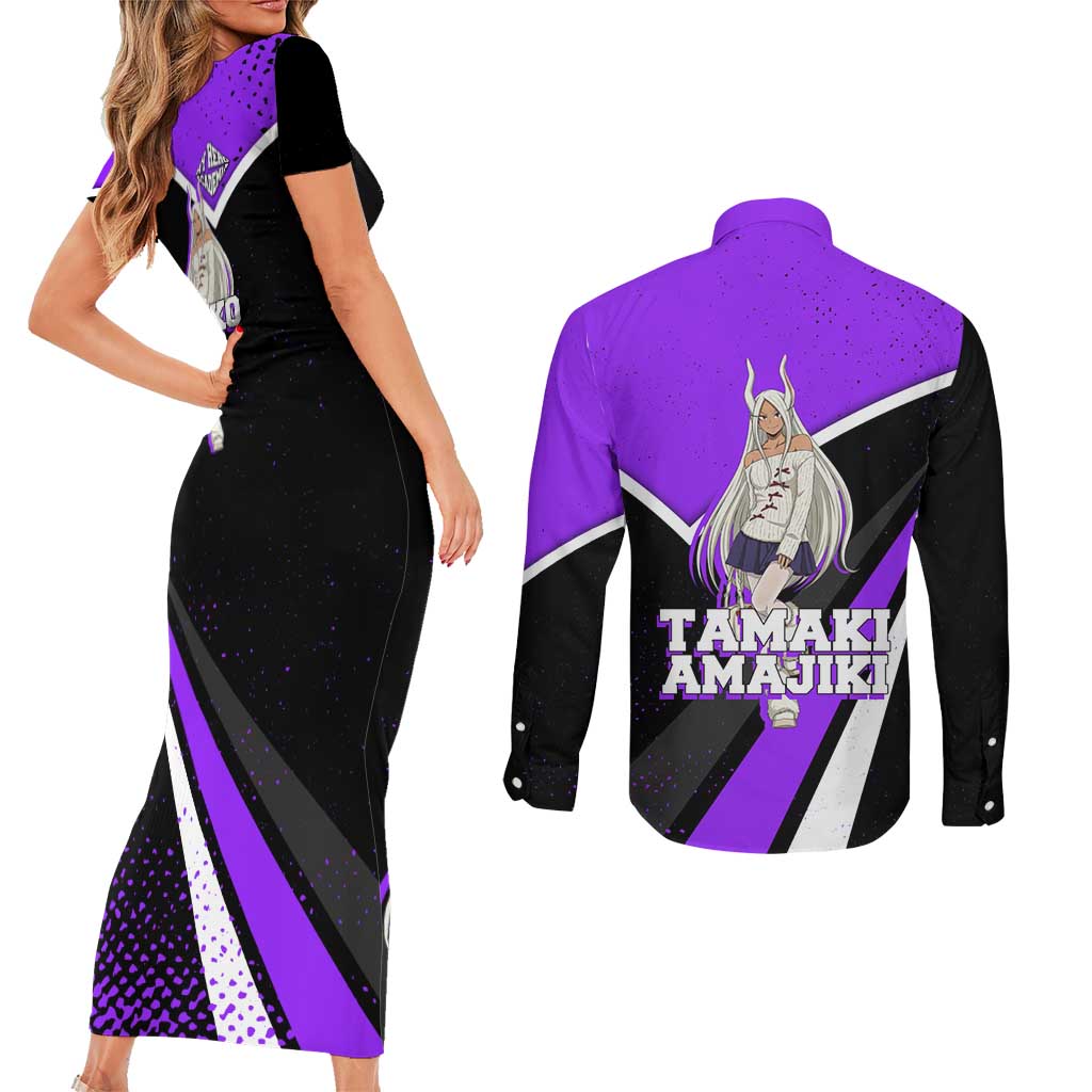 Mirko My Hero Academia Couples Matching Short Sleeve Bodycon Dress and Long Sleeve Button Shirt Anime Grunge Splatter Graphic Style