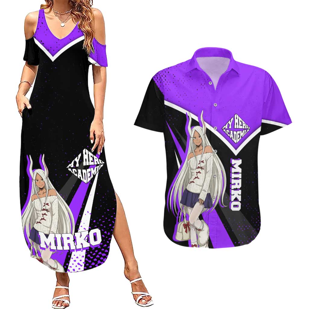 Mirko My Hero Academia Couples Matching Summer Maxi Dress and Hawaiian Shirt Anime Grunge Splatter Graphic Style