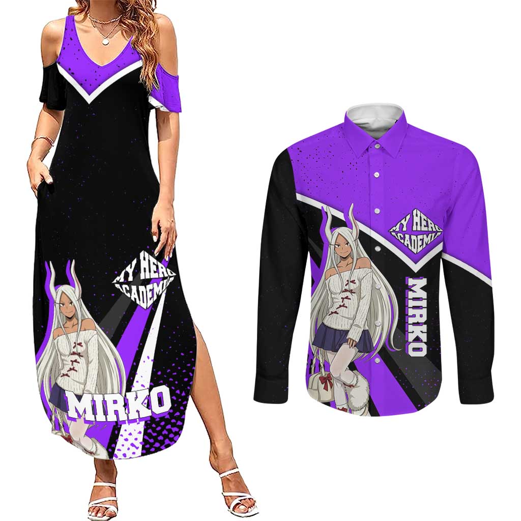 Mirko My Hero Academia Couples Matching Summer Maxi Dress and Long Sleeve Button Shirt Anime Grunge Splatter Graphic Style