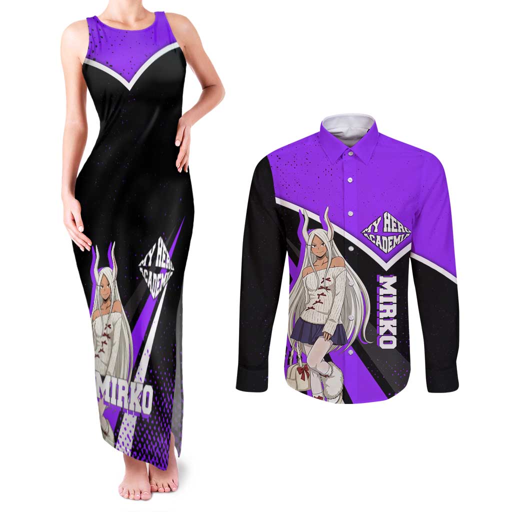 Mirko My Hero Academia Couples Matching Tank Maxi Dress and Long Sleeve Button Shirt Anime Grunge Splatter Graphic Style
