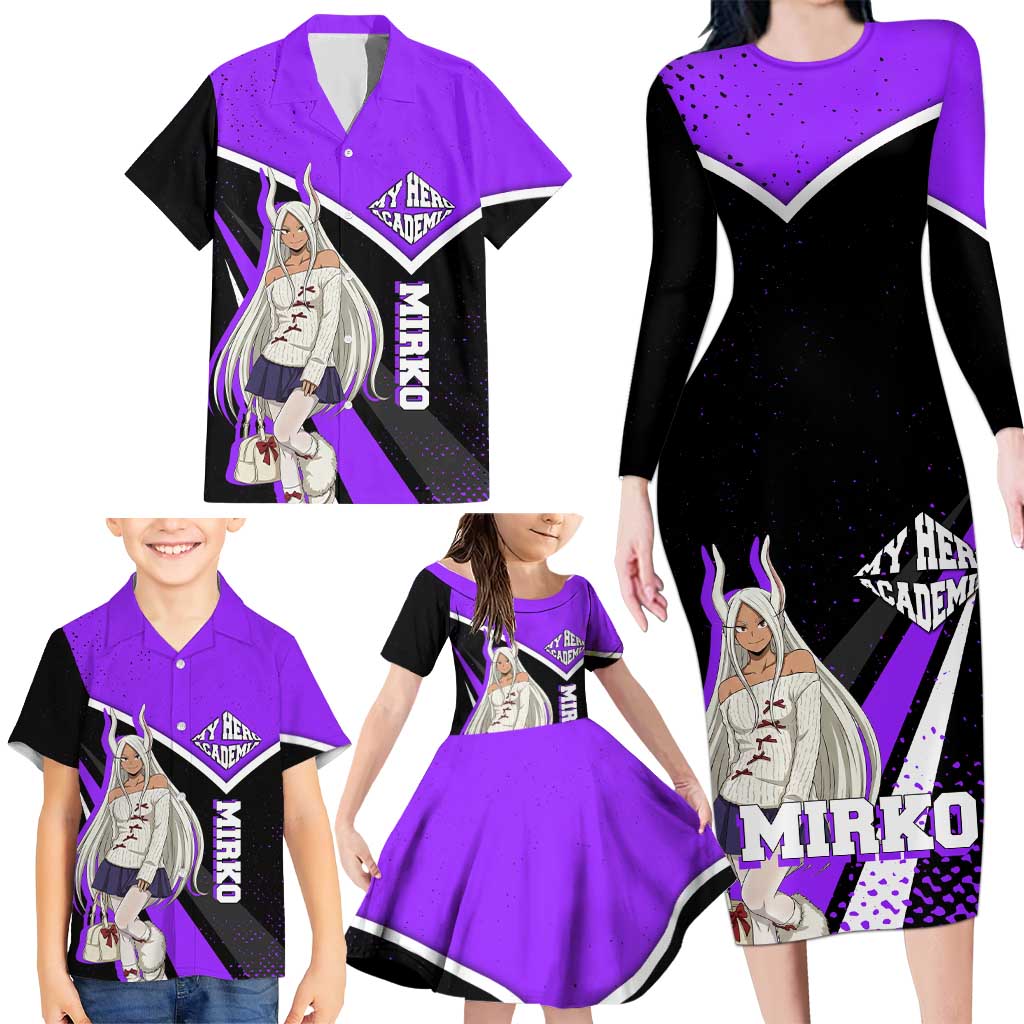 Mirko My Hero Academia Family Matching Long Sleeve Bodycon Dress and Hawaiian Shirt Anime Grunge Splatter Graphic Style