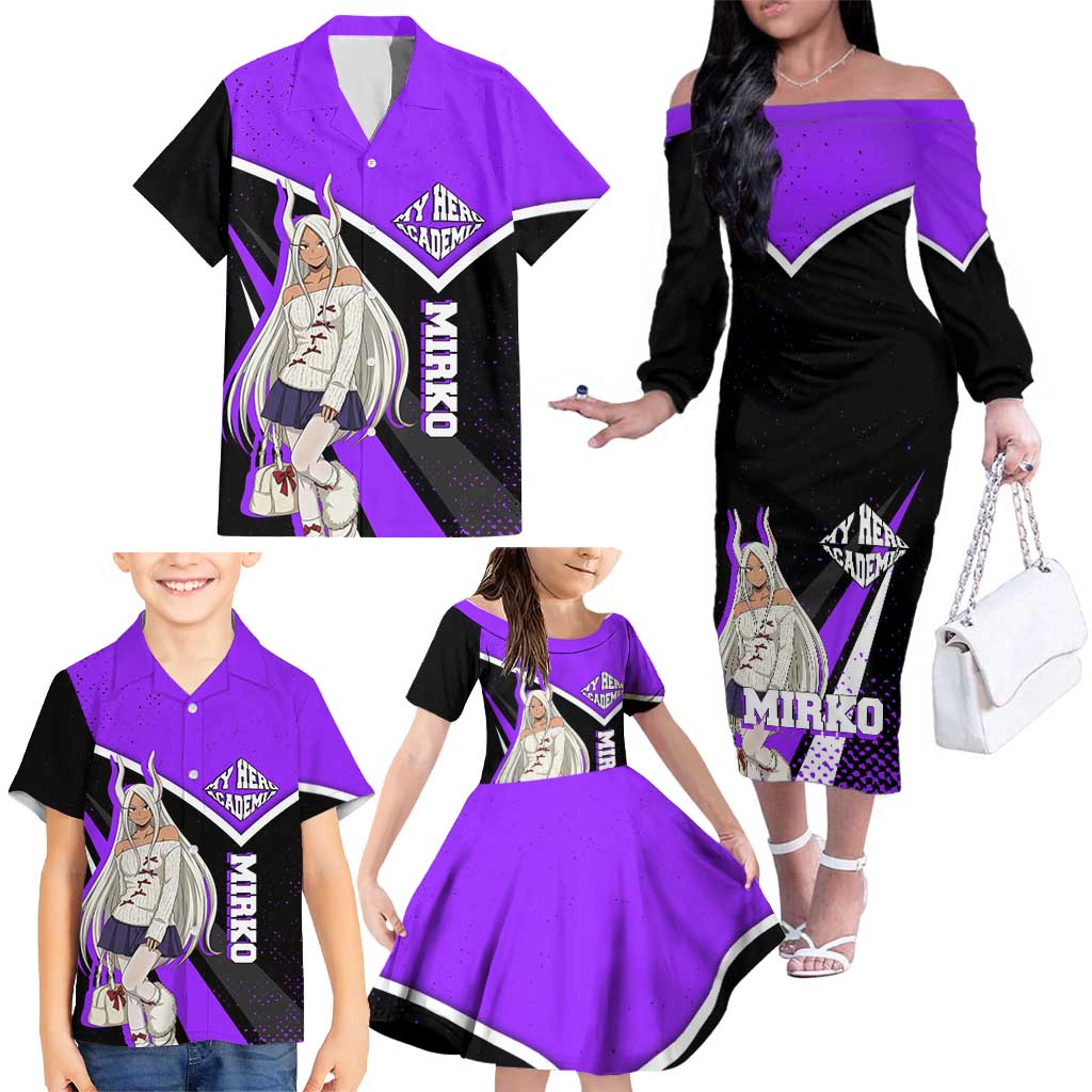 Mirko My Hero Academia Family Matching Off The Shoulder Long Sleeve Dress and Hawaiian Shirt Anime Grunge Splatter Graphic Style