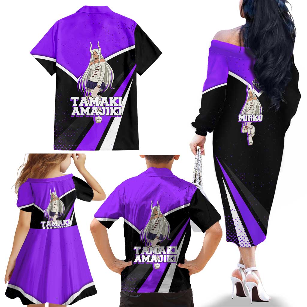 Mirko My Hero Academia Family Matching Off The Shoulder Long Sleeve Dress and Hawaiian Shirt Anime Grunge Splatter Graphic Style