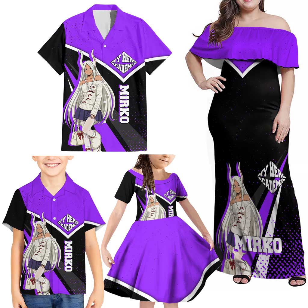Mirko My Hero Academia Family Matching Off Shoulder Maxi Dress and Hawaiian Shirt Anime Grunge Splatter Graphic Style