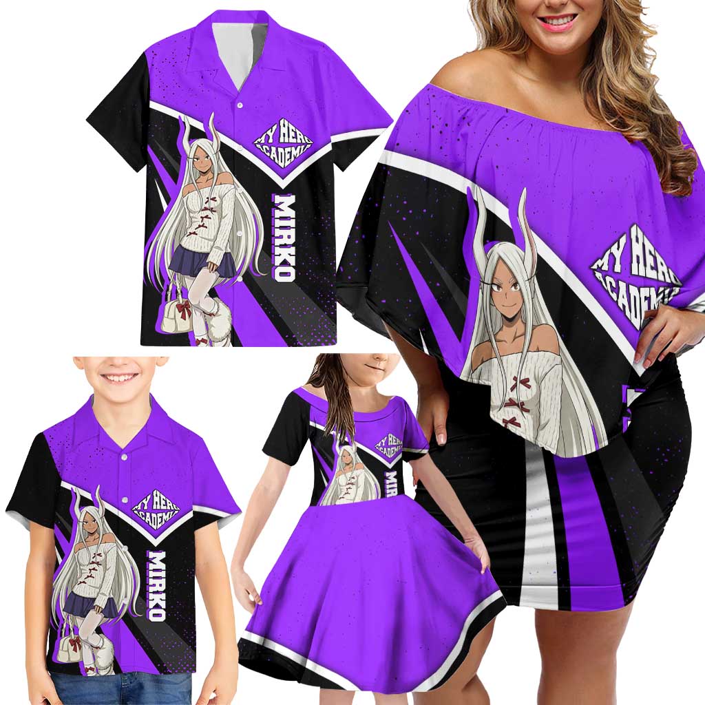 Mirko My Hero Academia Family Matching Off Shoulder Short Dress and Hawaiian Shirt Anime Grunge Splatter Graphic Style