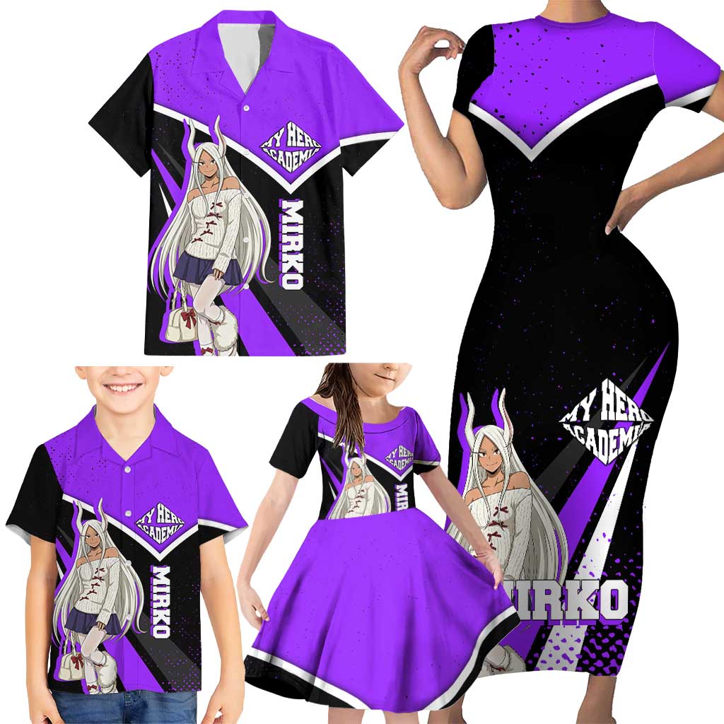 Mirko My Hero Academia Family Matching Short Sleeve Bodycon Dress and Hawaiian Shirt Anime Grunge Splatter Graphic Style