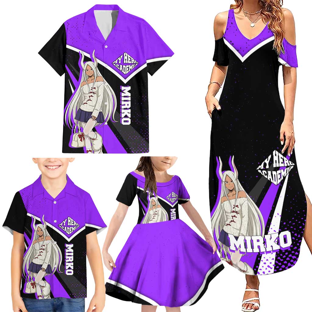 Mirko My Hero Academia Family Matching Summer Maxi Dress and Hawaiian Shirt Anime Grunge Splatter Graphic Style