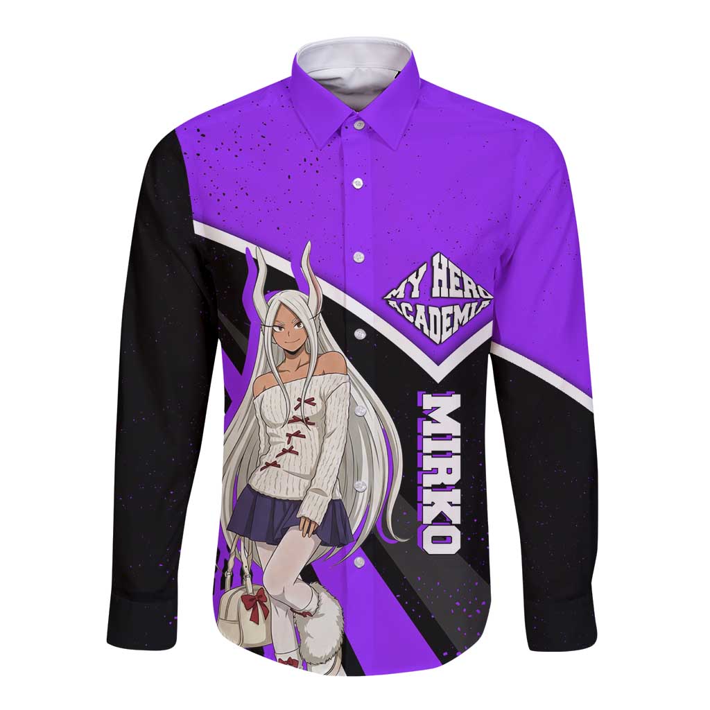 Mirko My Hero Academia Long Sleeve Button Shirt Anime Grunge Splatter Graphic Style
