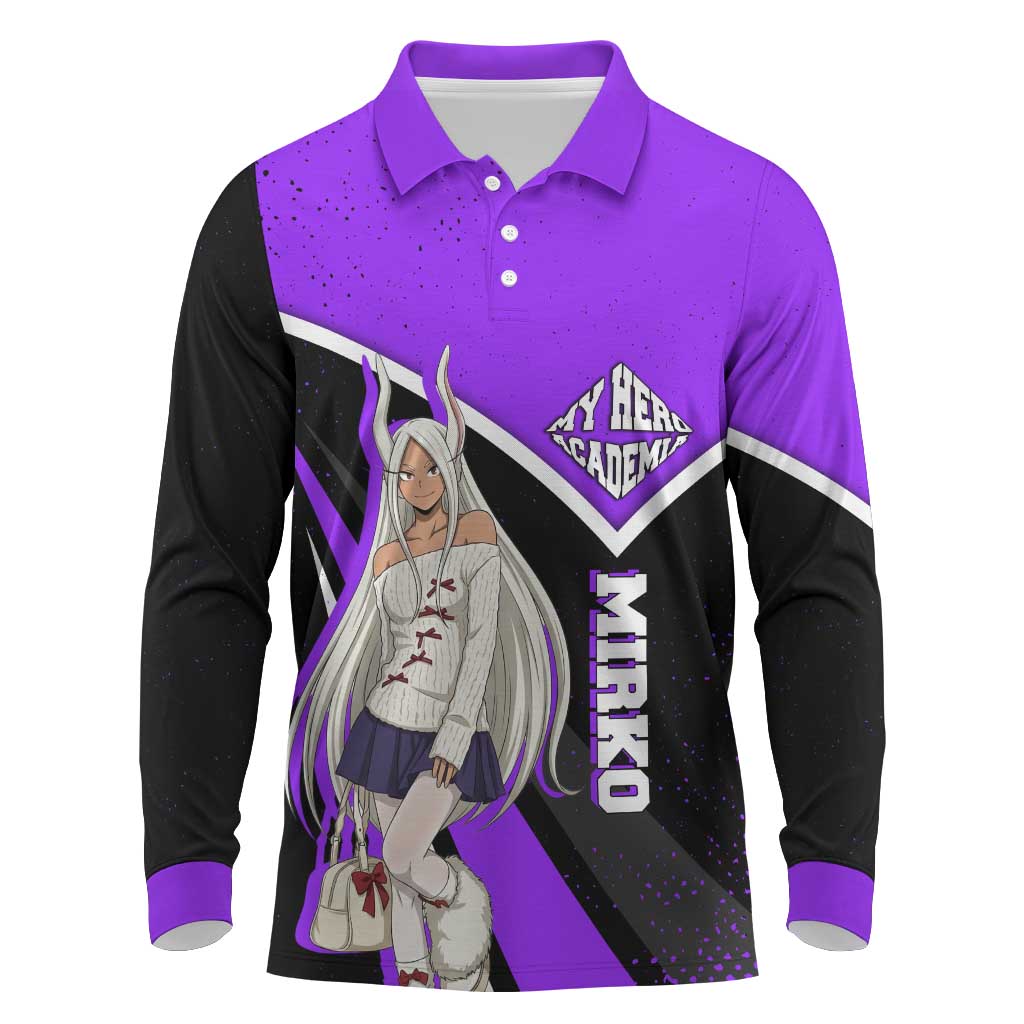 Mirko My Hero Academia Long Sleeve Polo Shirt Anime Grunge Splatter Graphic Style