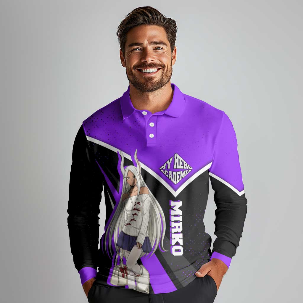 Mirko My Hero Academia Long Sleeve Polo Shirt Anime Grunge Splatter Graphic Style