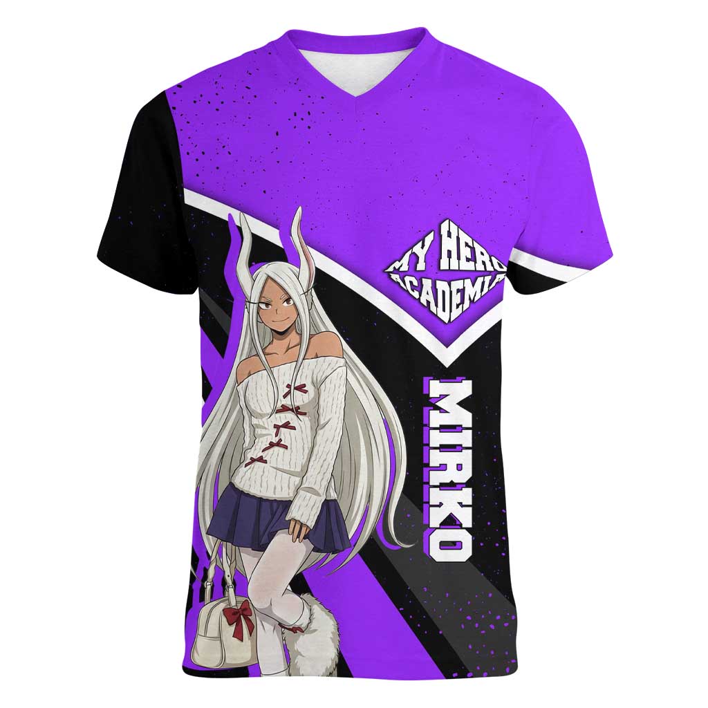 Mirko My Hero Academia Women V-Neck T-Shirt Anime Grunge Splatter Graphic Style