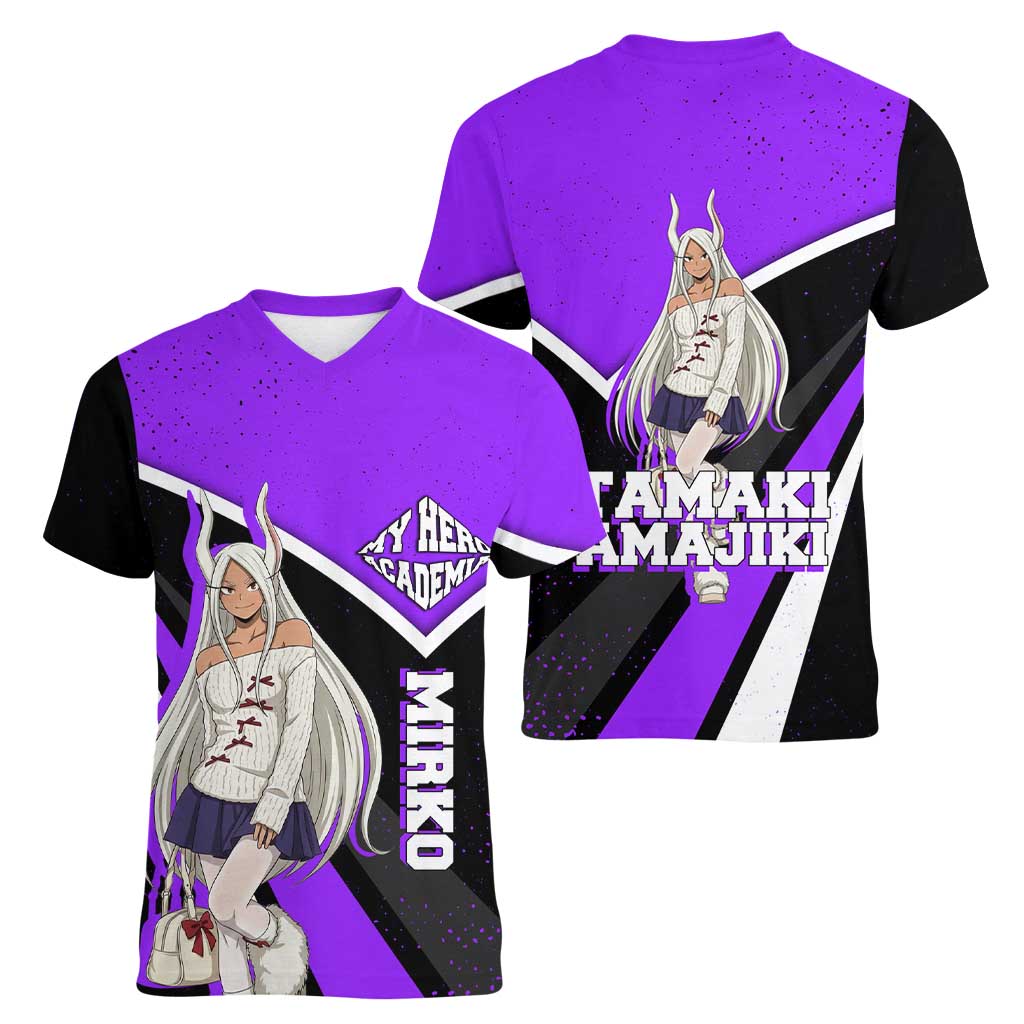 Mirko My Hero Academia Women V-Neck T-Shirt Anime Grunge Splatter Graphic Style