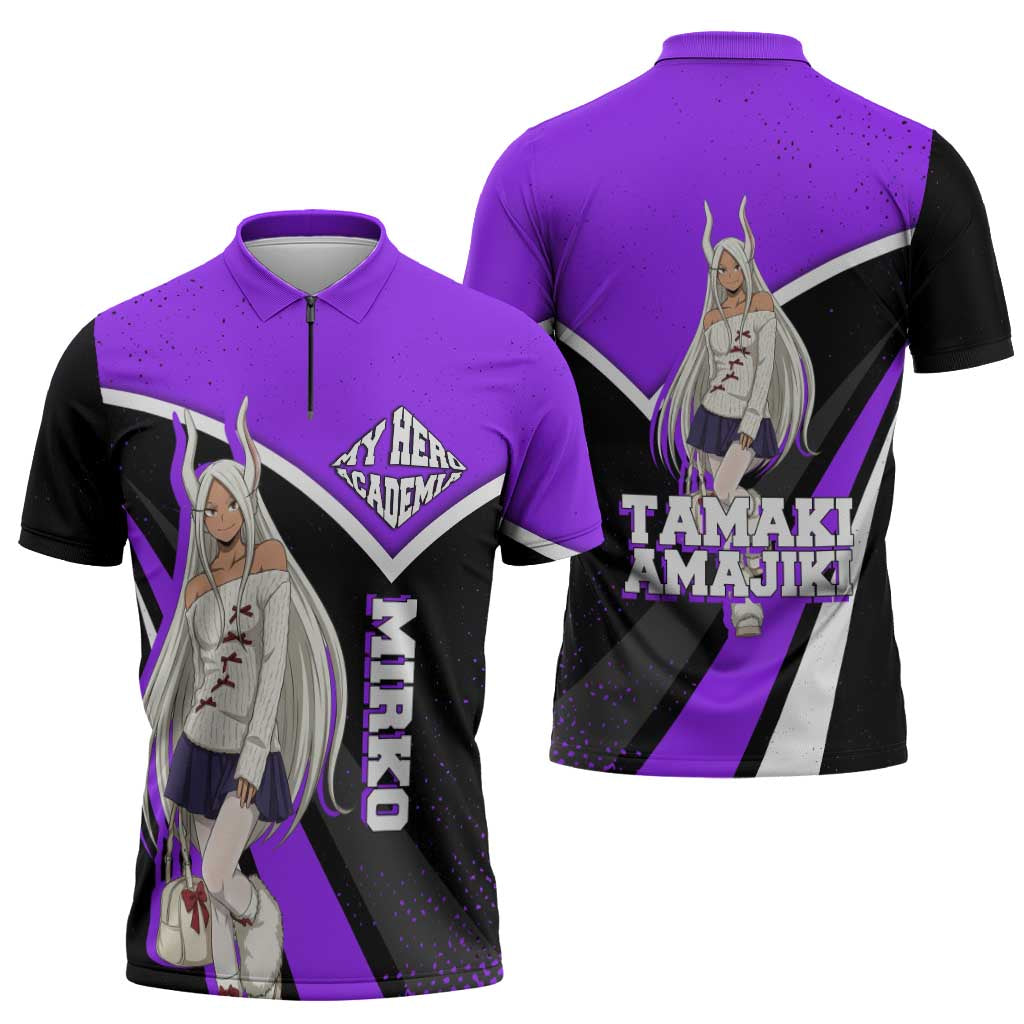 Mirko My Hero Academia Zipper Polo Shirt Anime Grunge Splatter Graphic Style
