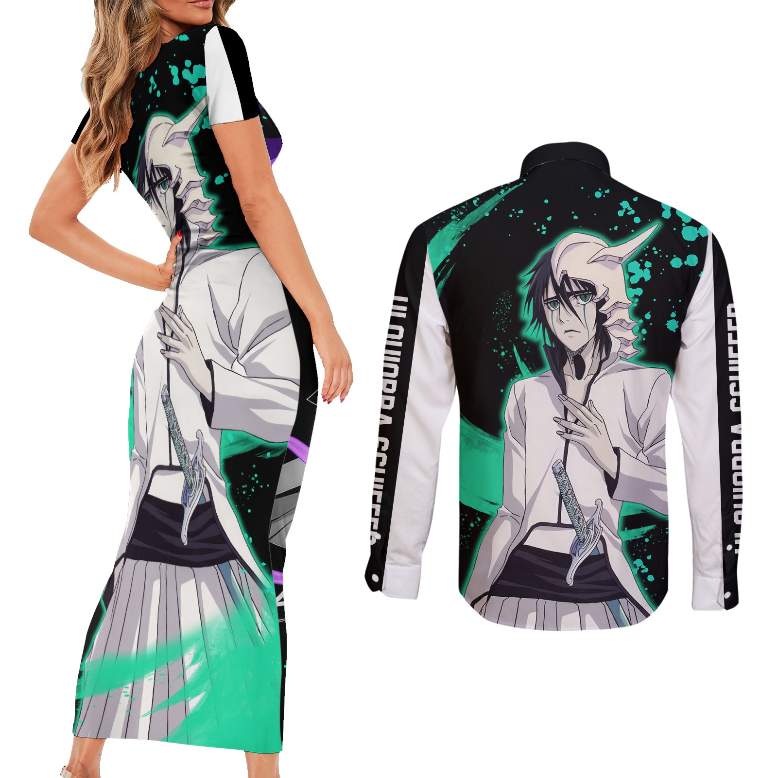 Ulquiorra Schiffer Couples Matching Short Sleeve Bodycon Dress and Long Sleeve Button Shirt Bleach
