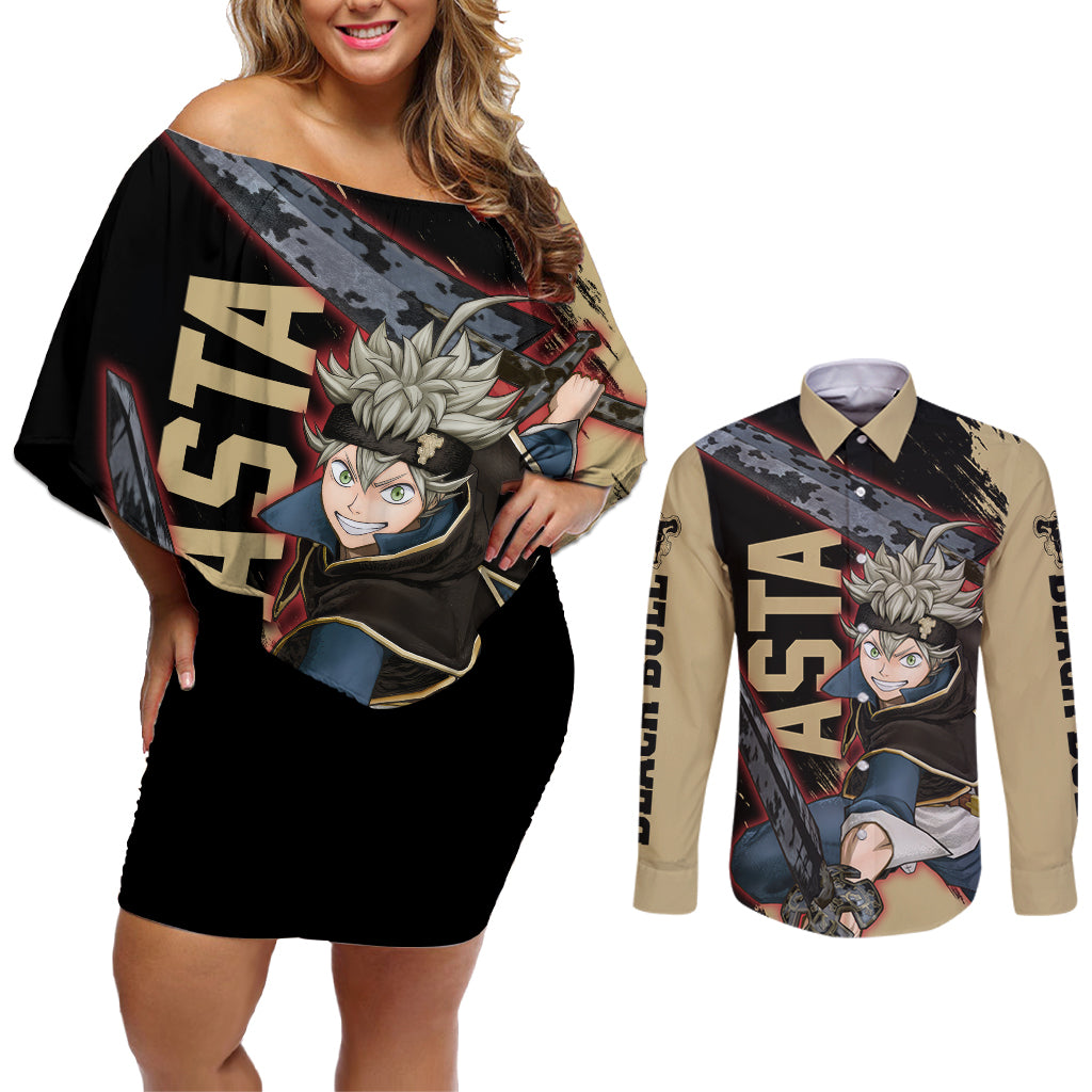 Black Bull Asta Couples Matching Off Shoulder Short Dress and Long Sleeve Button Shirt Black Clover Anime
