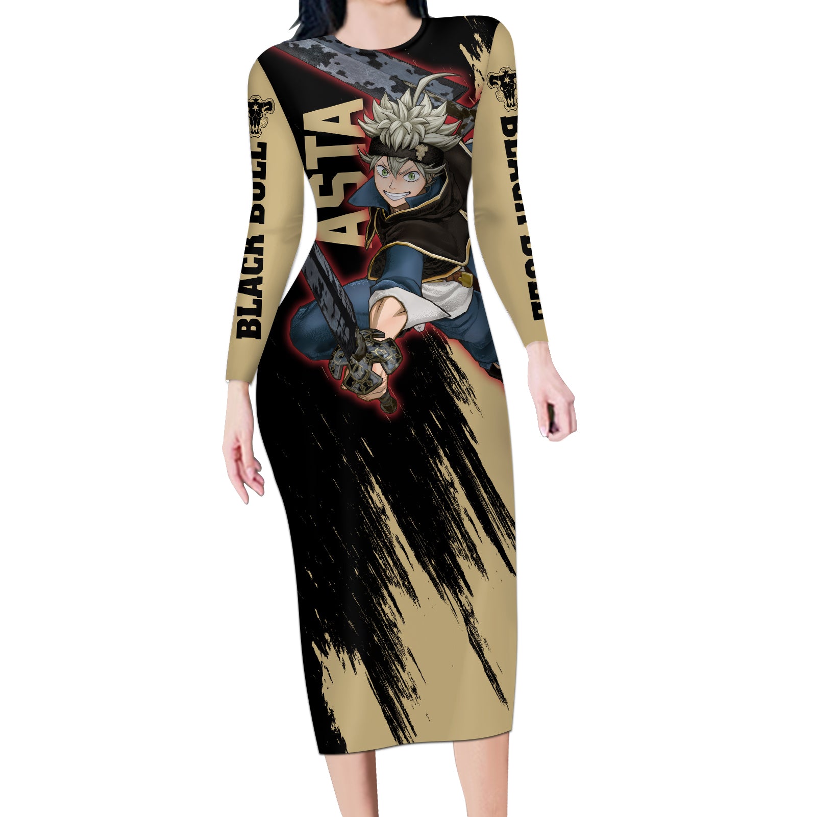 Black Bull Asta Long Sleeve Bodycon Dress Black Clover Anime