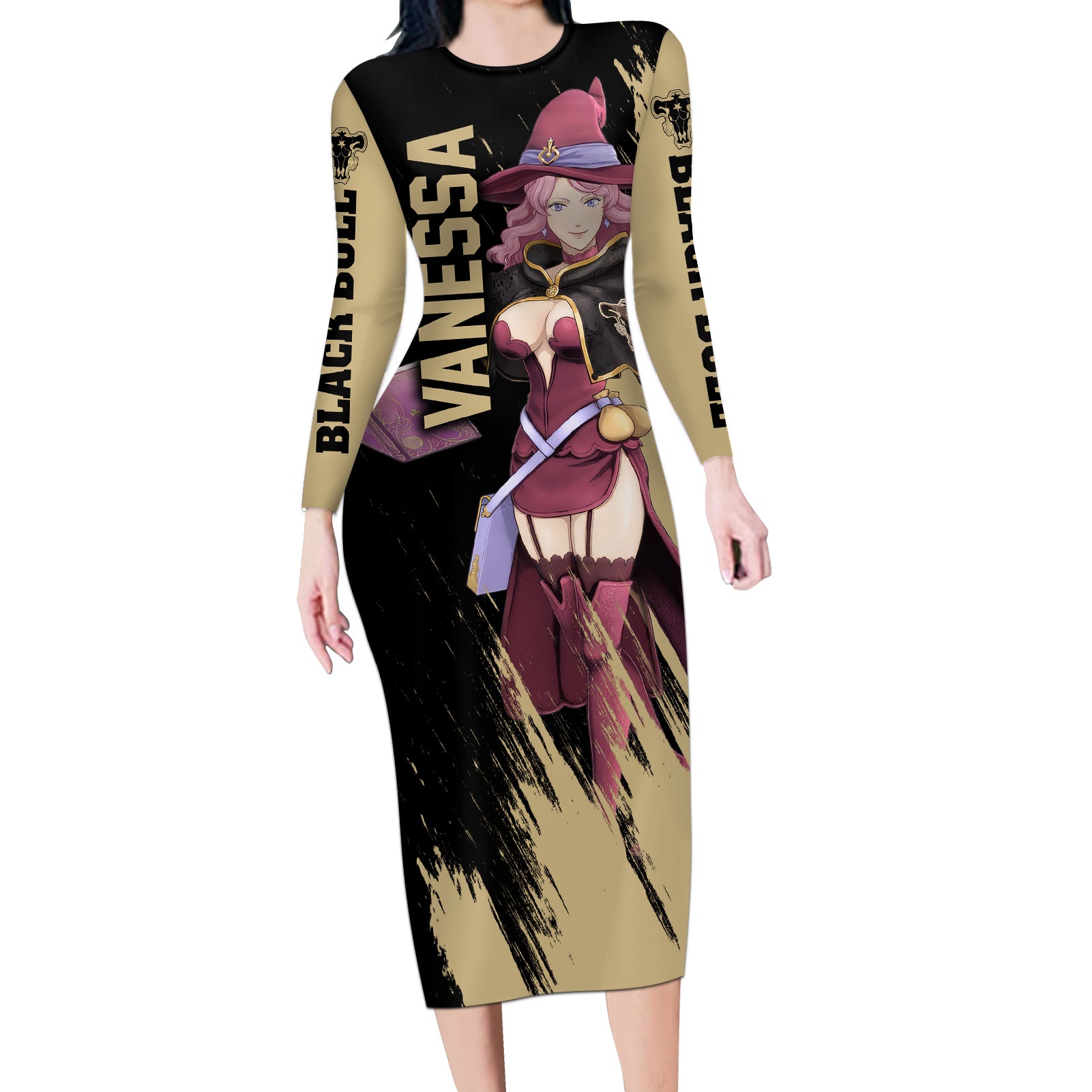 Black Bull Vanessa Long Sleeve Bodycon Dress Black Clover Anime