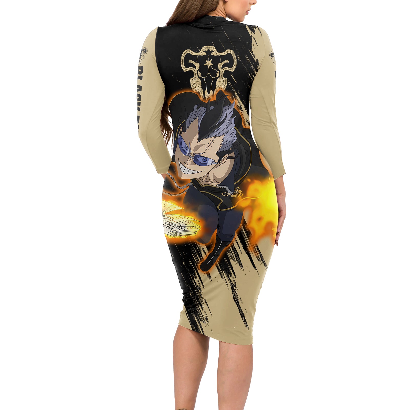 Black Bull Magna Swing Long Sleeve Bodycon Dress Black Clover Anime
