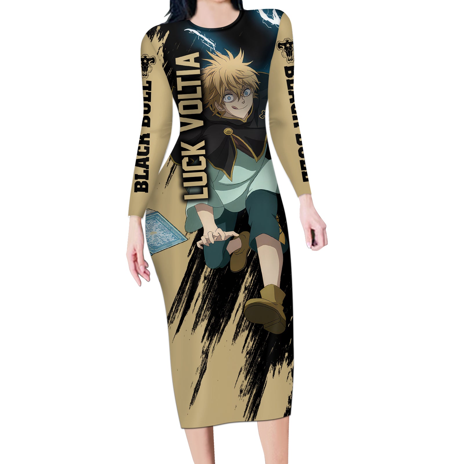 Black Bull Luck Voltia Long Sleeve Bodycon Dress Black Clover Anime
