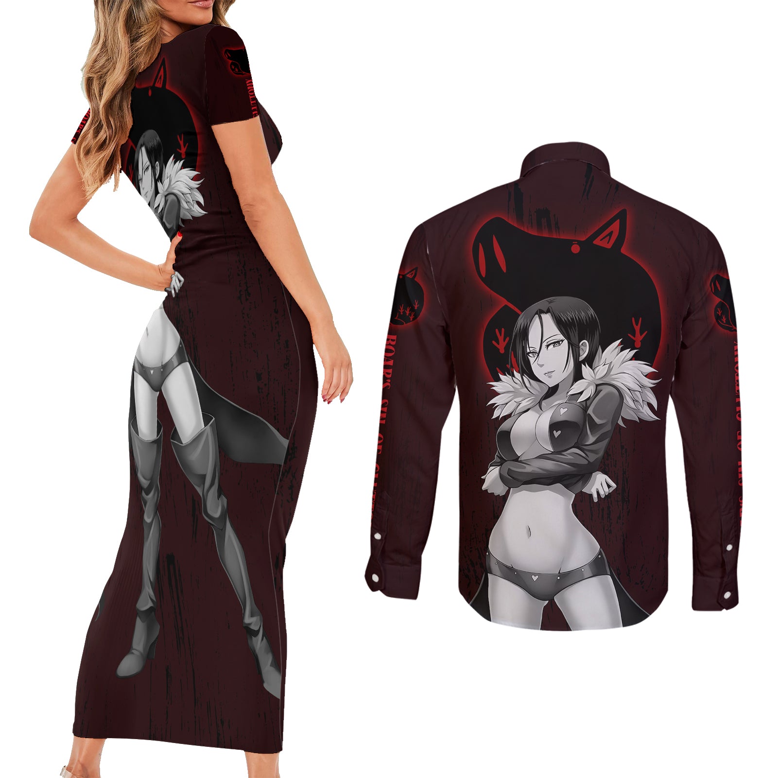 Merlin - Anime Couples Matching Short Sleeve Bodycon Dress and Long Sleeve Button Shirt Boar's Sin of Gluttony Anime
