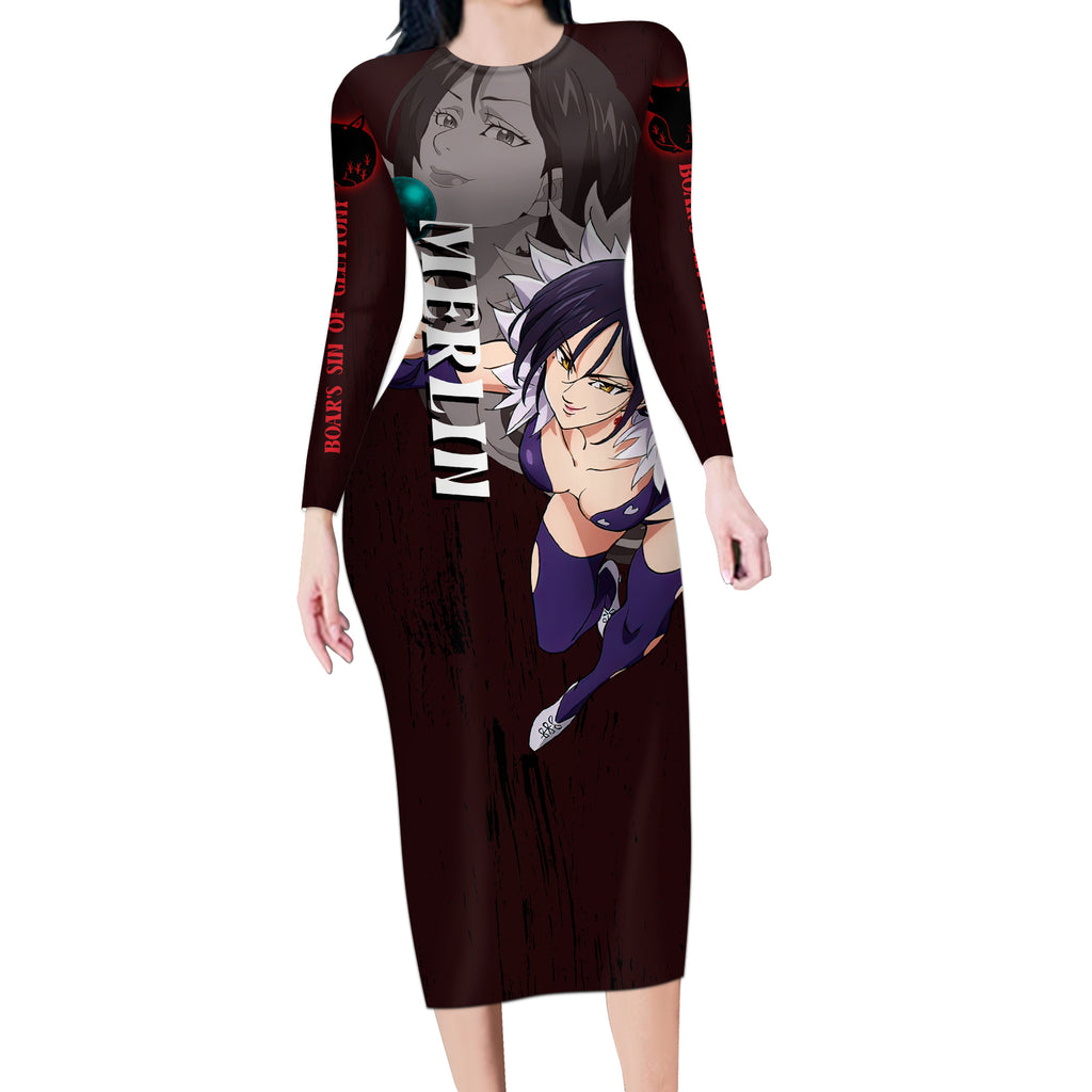 Merlin - Anime Long Sleeve Bodycon Dress Boar's Sin of Gluttony Anime