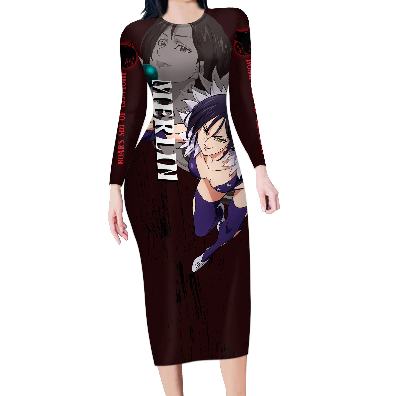 Merlin - Anime Long Sleeve Bodycon Dress Boar's Sin of Gluttony Anime