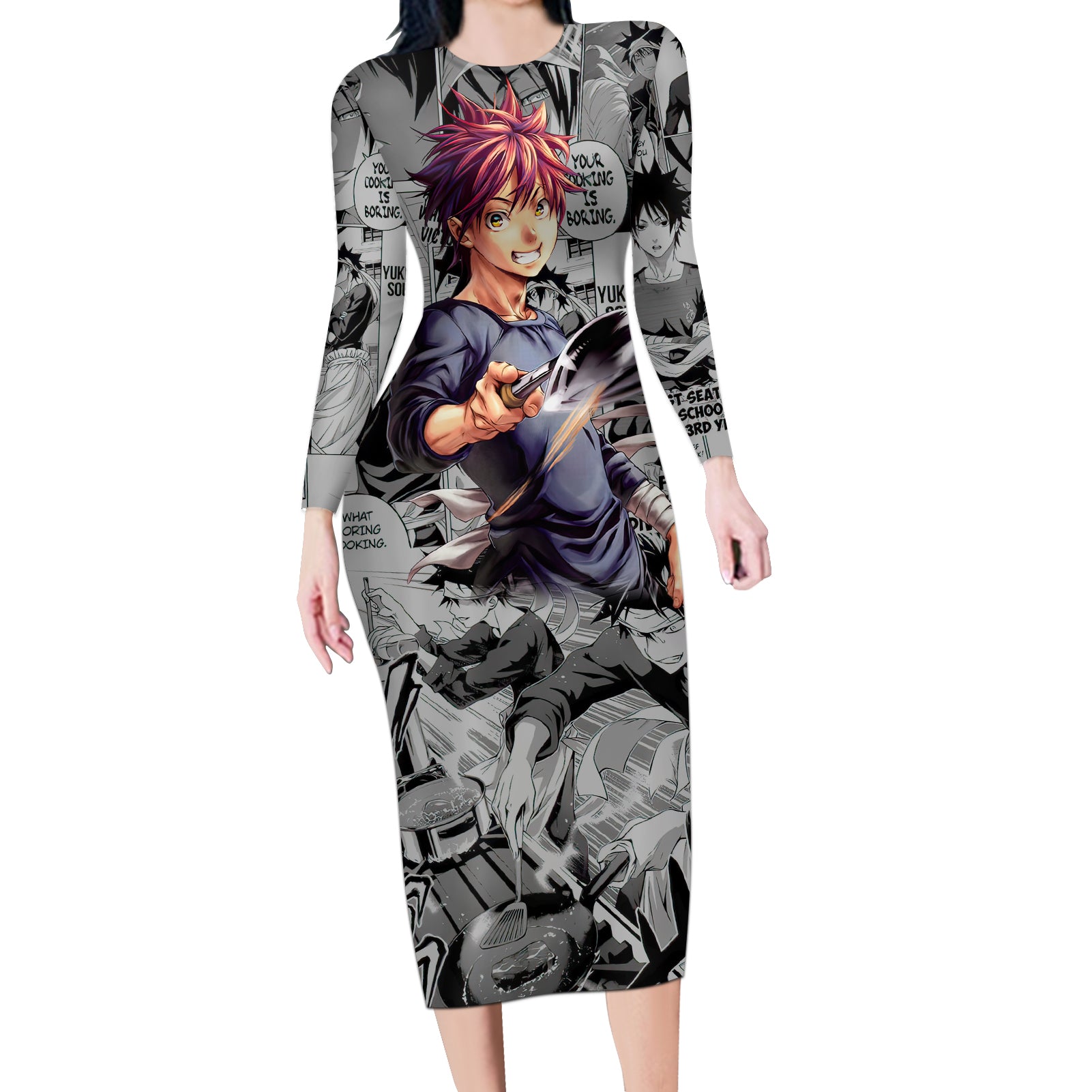 Shokugeki no Soma Long Sleeve Bodycon Dress Yukihira Souma Anime