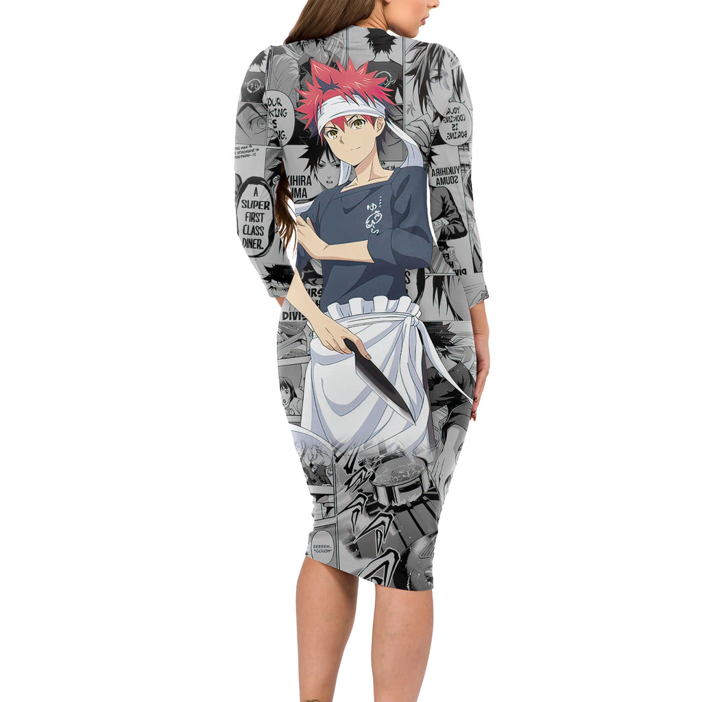 Shokugeki no Soma Long Sleeve Bodycon Dress Yukihira Souma Anime