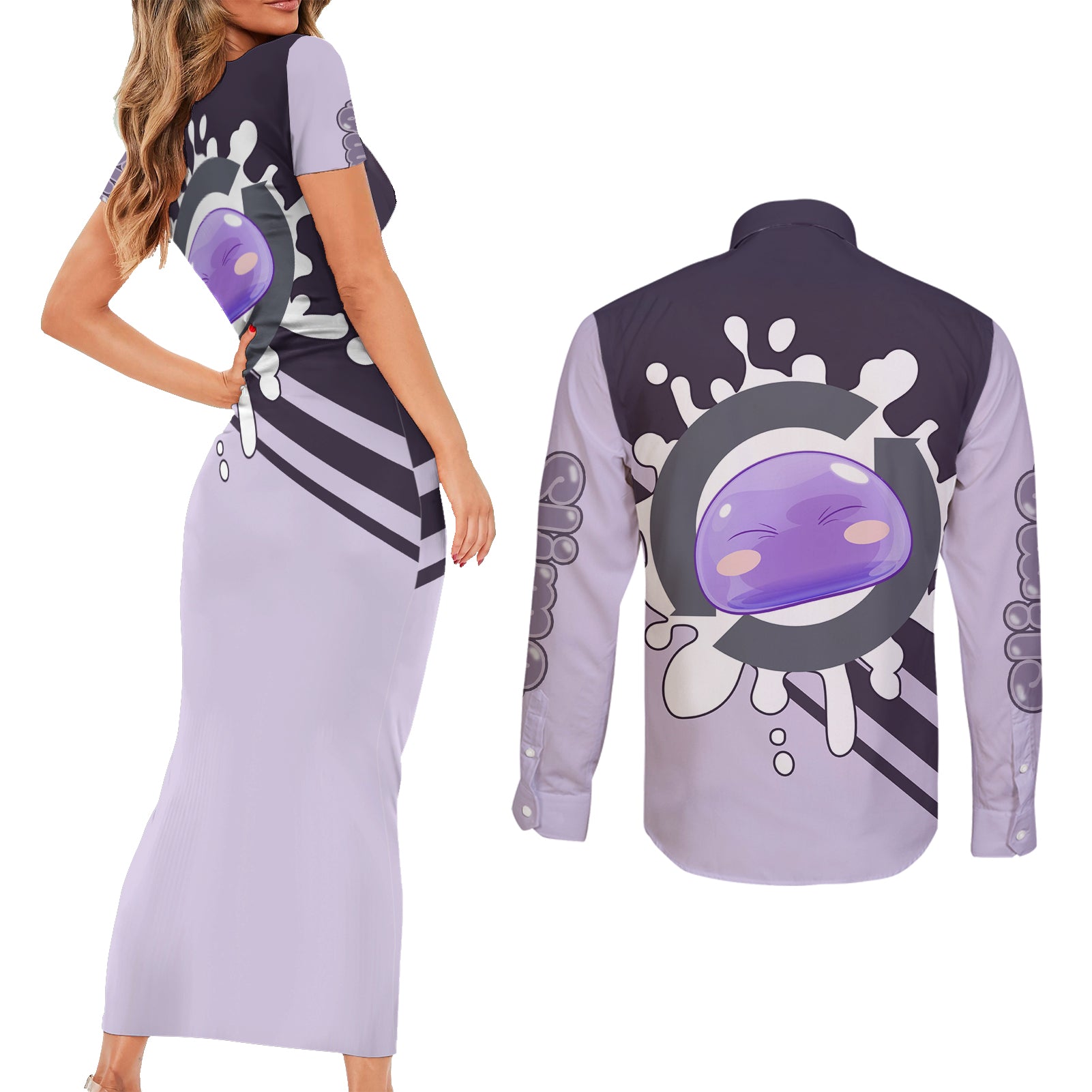 Slime Shion Couples Matching Short Sleeve Bodycon Dress and Long Sleeve Button Shirt TenSura Anime