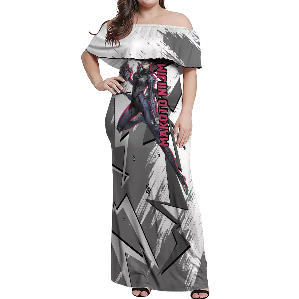 Makoto Niijima Persona Off Shoulder Maxi Dress Anime Mix Polygon Cyber Style