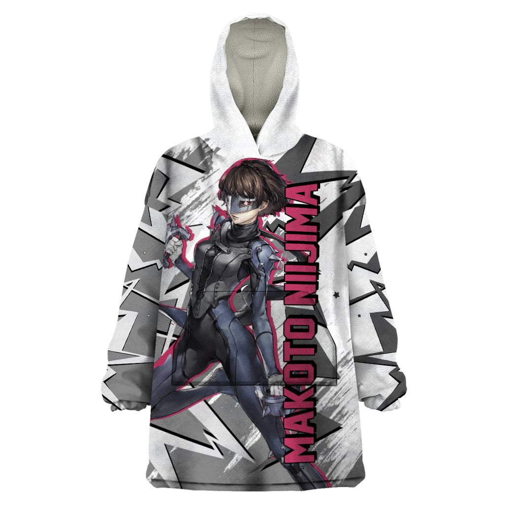 Makoto Niijima Persona Wearable Blanket Hoodie Anime Mix Polygon Cyber Style