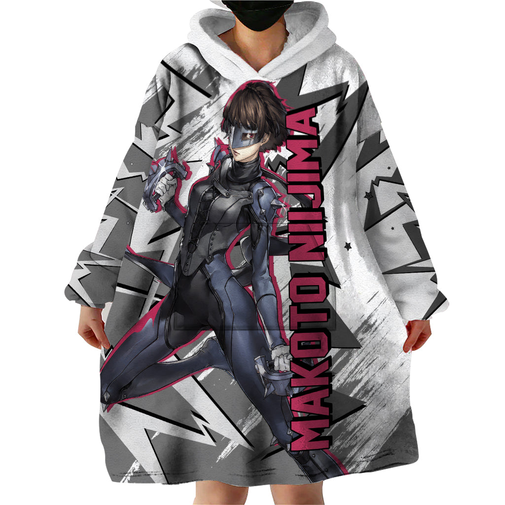 Makoto Niijima Persona Wearable Blanket Hoodie Anime Mix Polygon Cyber Style