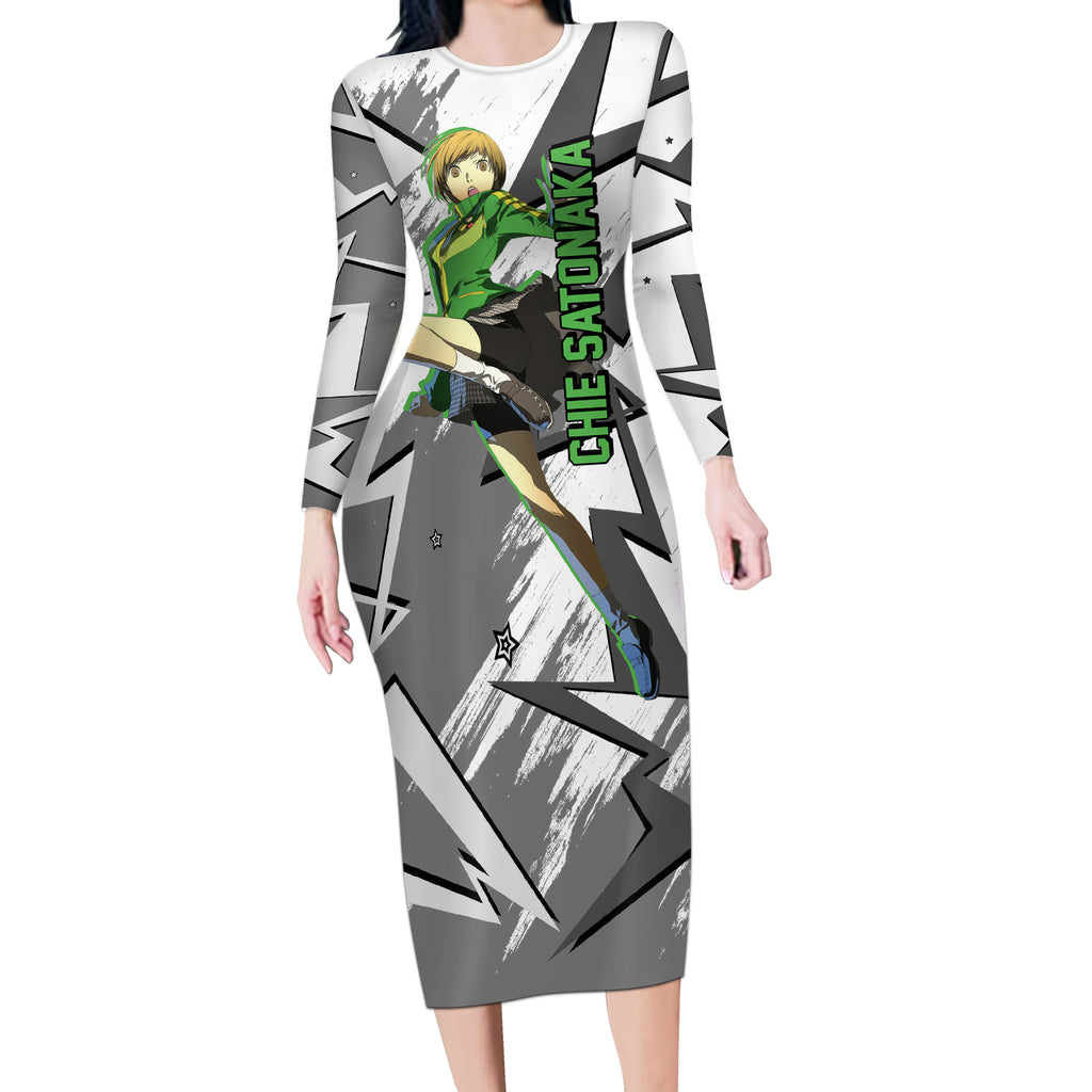 Chie Satonaka Persona Long Sleeve Bodycon Dress Anime Mix Polygon Cyber Style