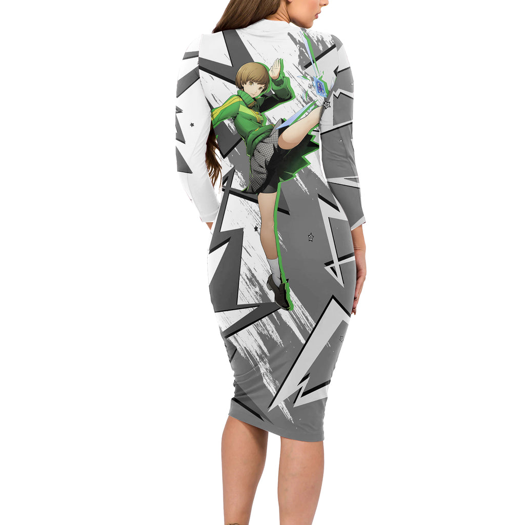Chie Satonaka Persona Long Sleeve Bodycon Dress Anime Mix Polygon Cyber Style