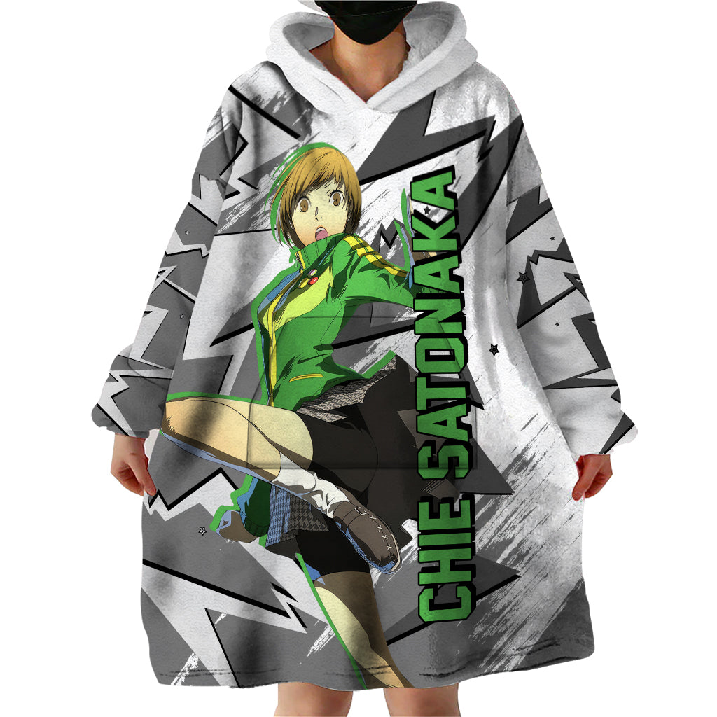 Chie Satonaka Persona Wearable Blanket Hoodie Anime Mix Polygon Cyber Style