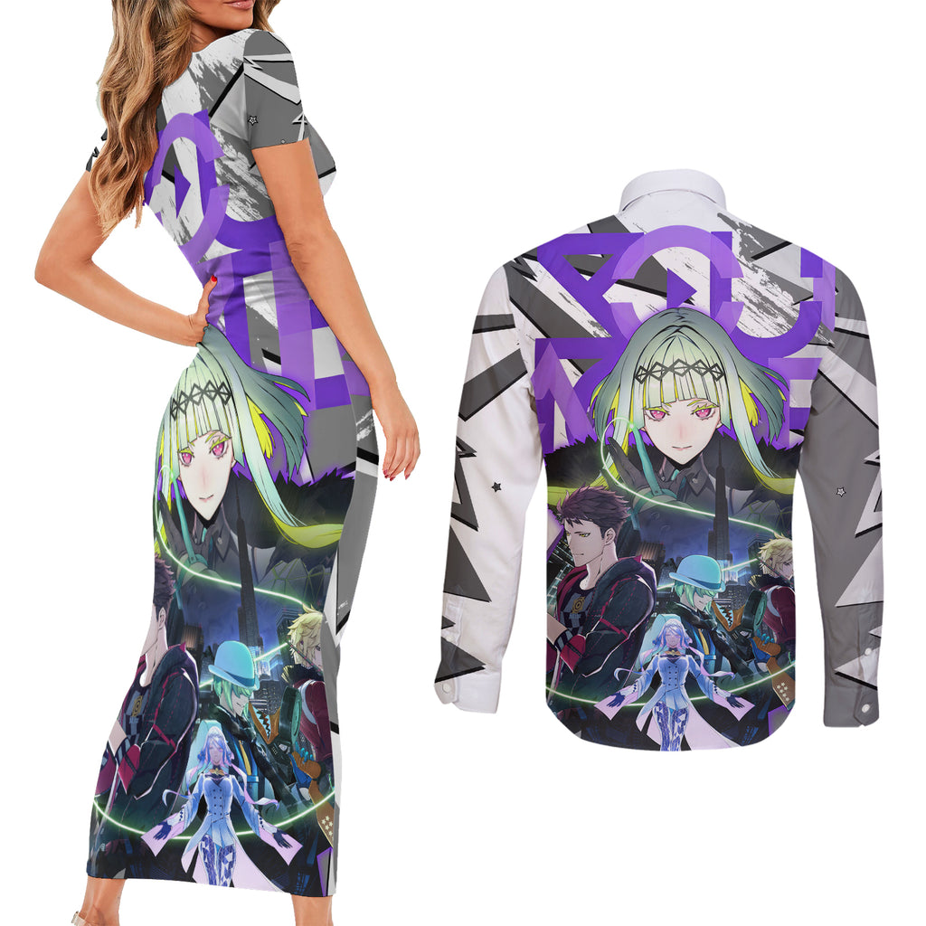 Soul Hackers 2 Persona Couples Matching Short Sleeve Bodycon Dress and Long Sleeve Button Shirt Anime Mix Polygon Cyber Style
