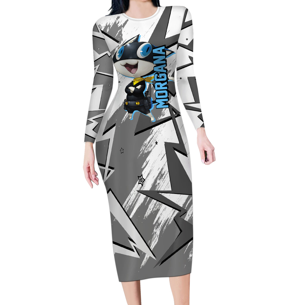 Morgana Persona Long Sleeve Bodycon Dress Anime Mix Polygon Cyber Style