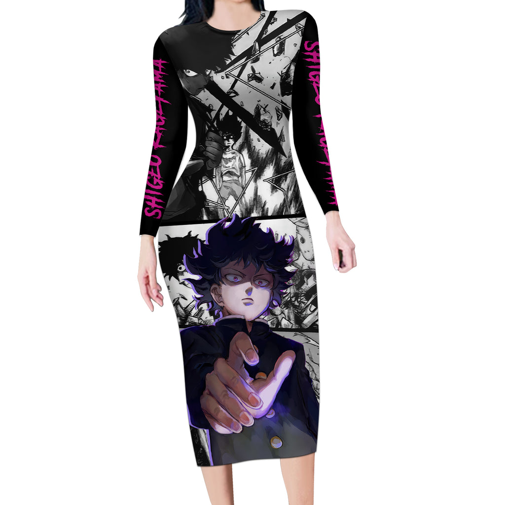 Arataka Reigen Mob Psycho 100 Long Sleeve Bodycon Dress Anime Style Art