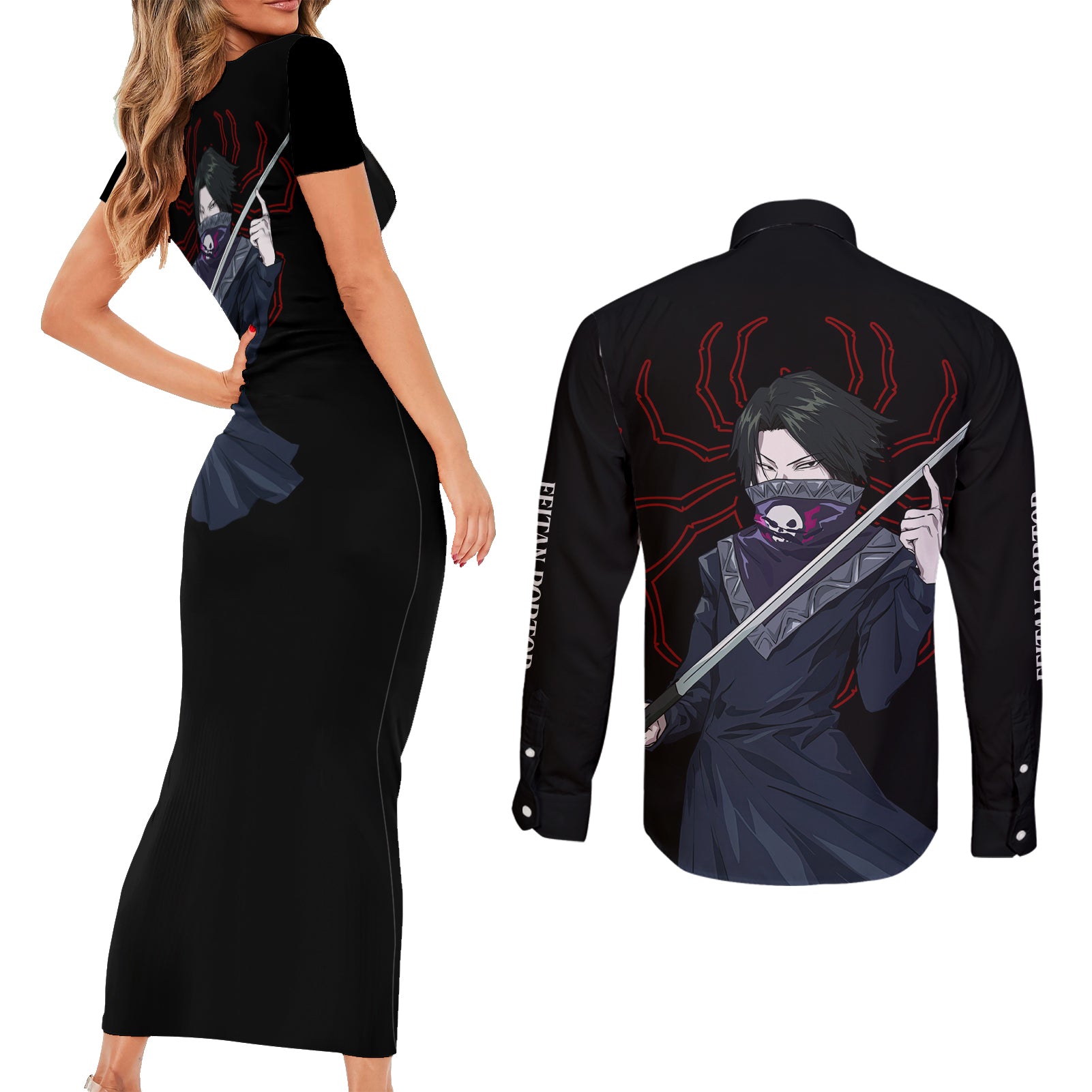 Feitan Phantom Troupe Hunter X Hunter Couples Matching Short Sleeve Bodycon Dress and Long Sleeve Button Shirt Anime Style