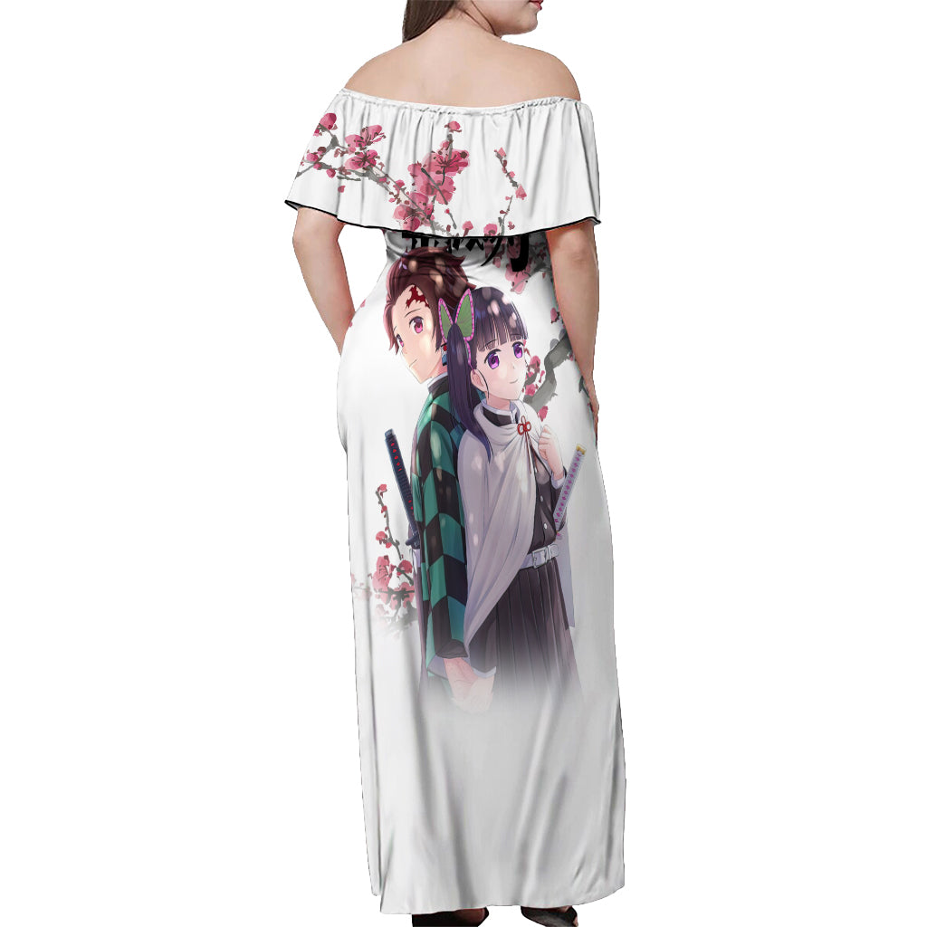 Tanjiro and Kanao Off Shoulder Maxi Dress Demon Slayer Anime Style