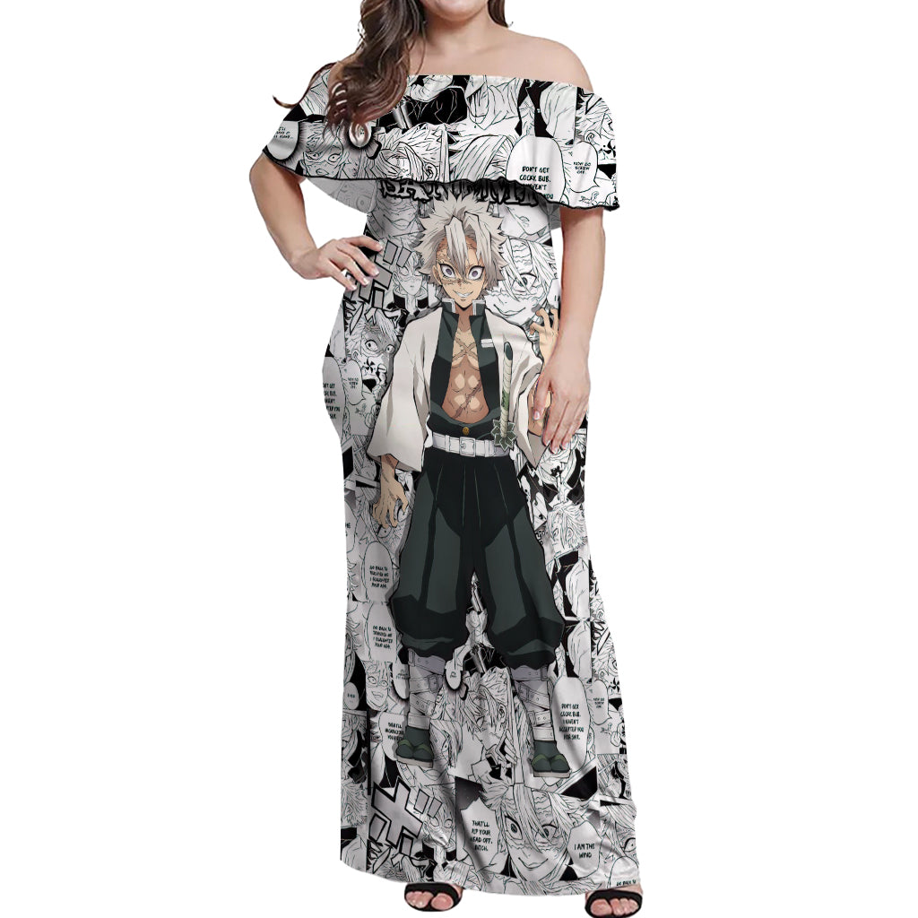 Sanemi Shinazugawa Off Shoulder Maxi Dress Demon Slayer Anime Style