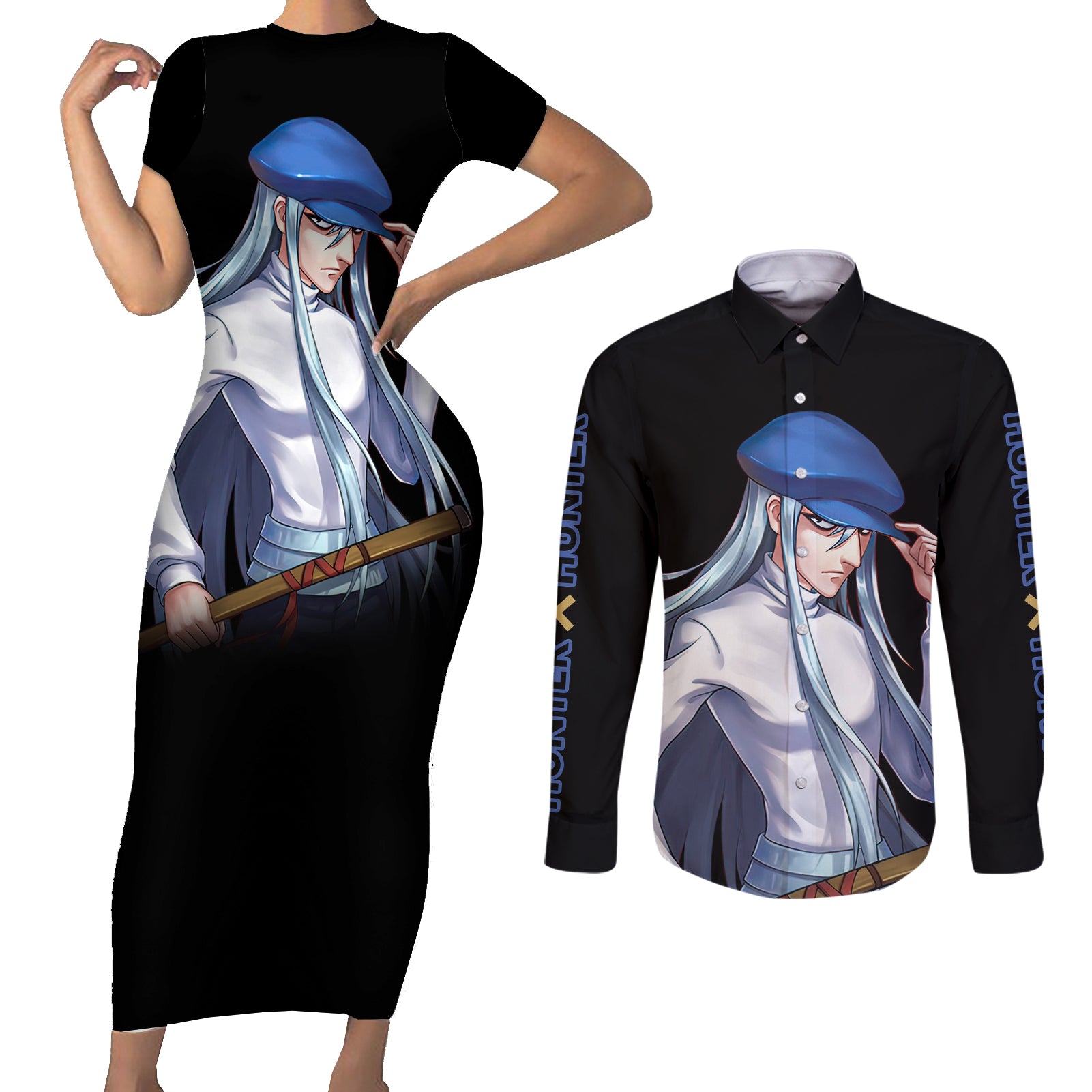Kite Hunter X Hunter Couples Matching Short Sleeve Bodycon Dress and Long Sleeve Button Shirt Anime Style